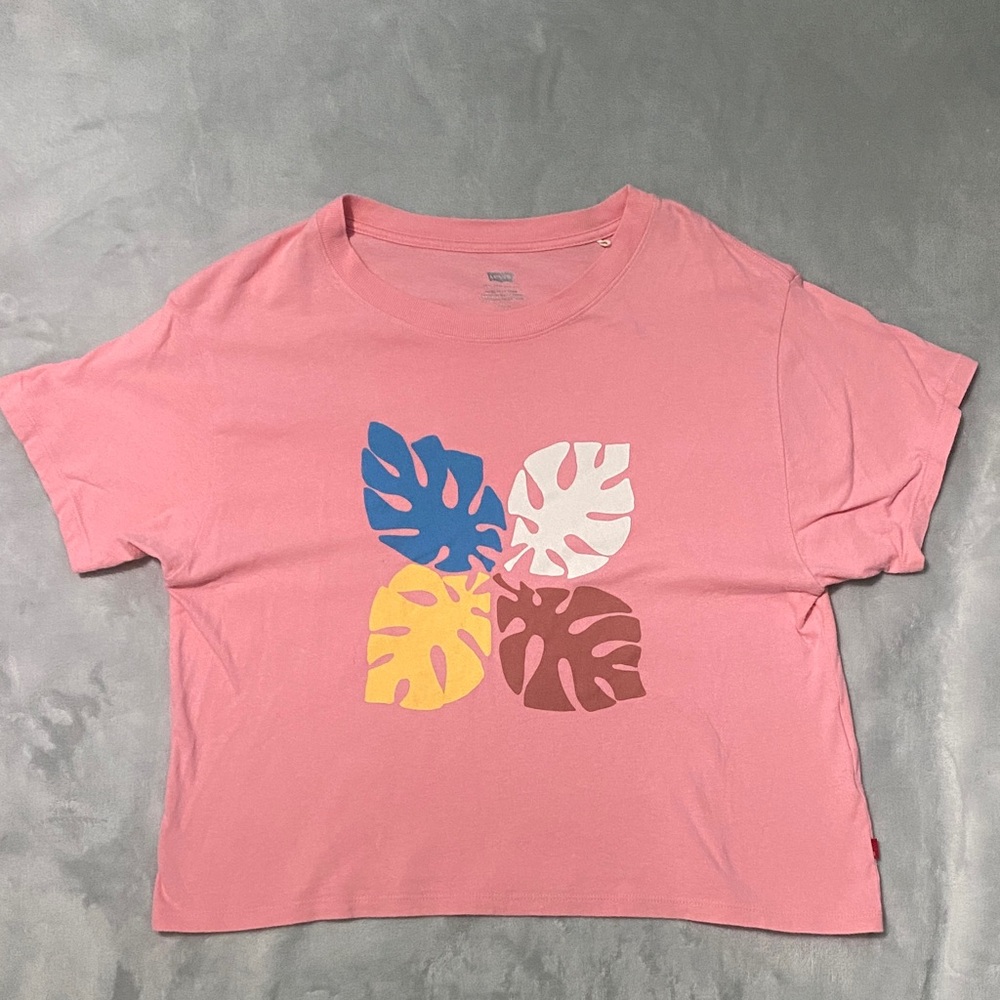 Levi's Pink Tee with Colorful Leaf Design